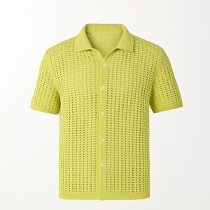 Men's Bright Green Knit Button Down T-Shirt